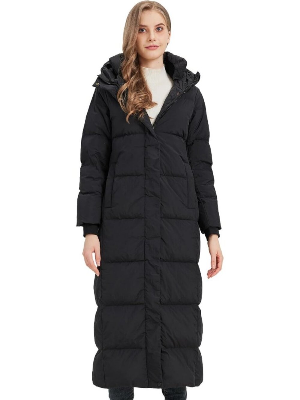 Cozy Hooded Long Down Puffer Coat for Women - Warm Winter Jacket, Full Length